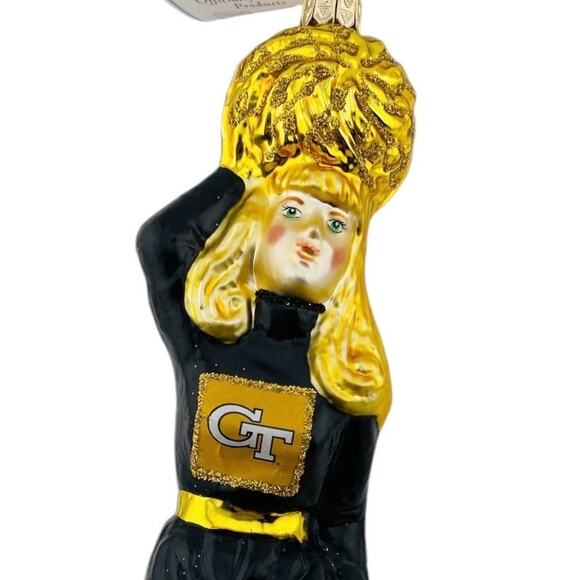Glasscots Christmas Ornament Georgia Tech GT Cheerleader Figurine Glass - MIB - Picture 2 of 9